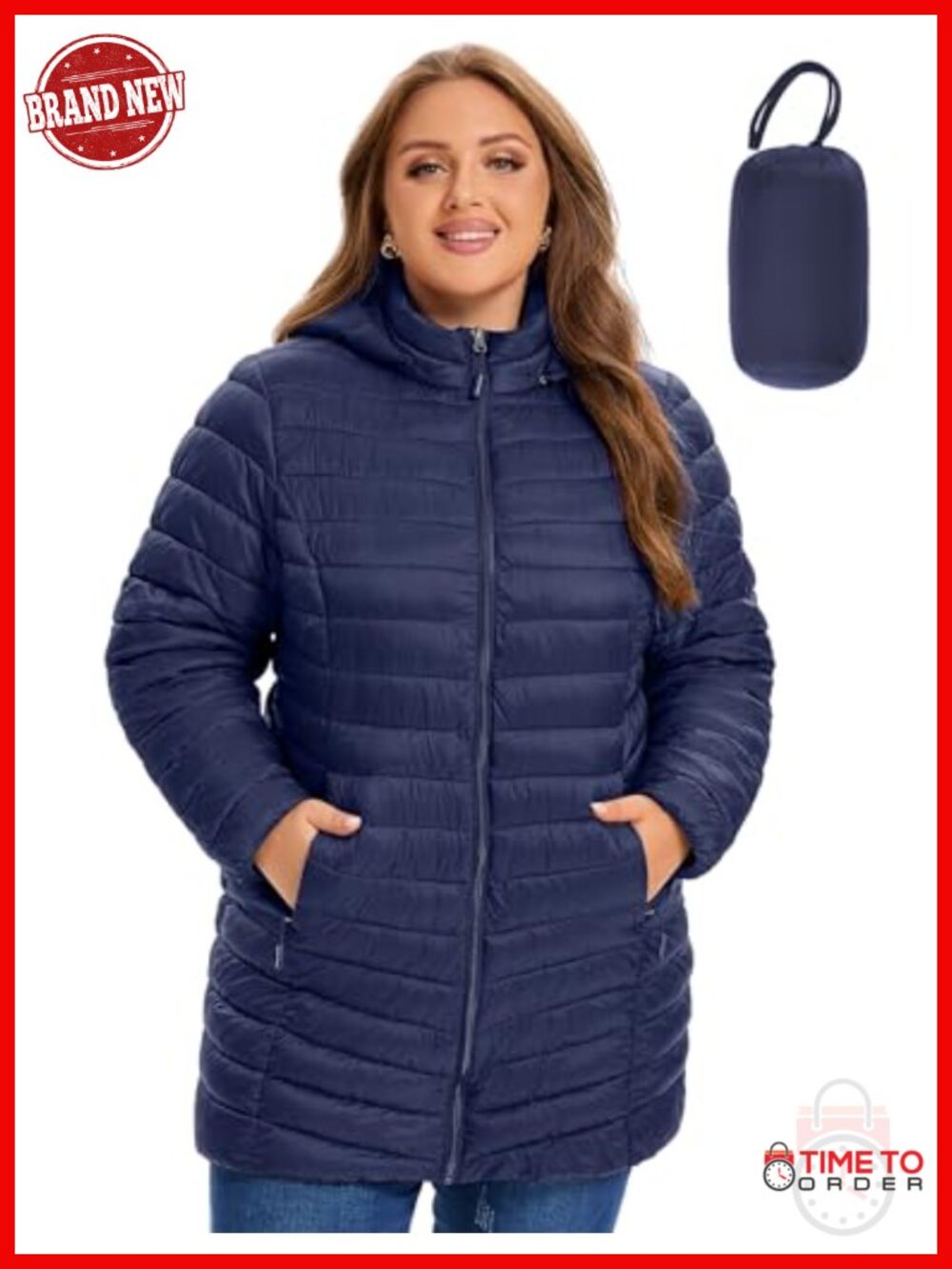 Womens Plus Size Lightweight Puffer Jacket Packable Warm Winter Coat Detachable
